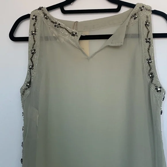 Anthropology let me be sheer beaded sage green side slits tunic small new - Picture 12 of 15